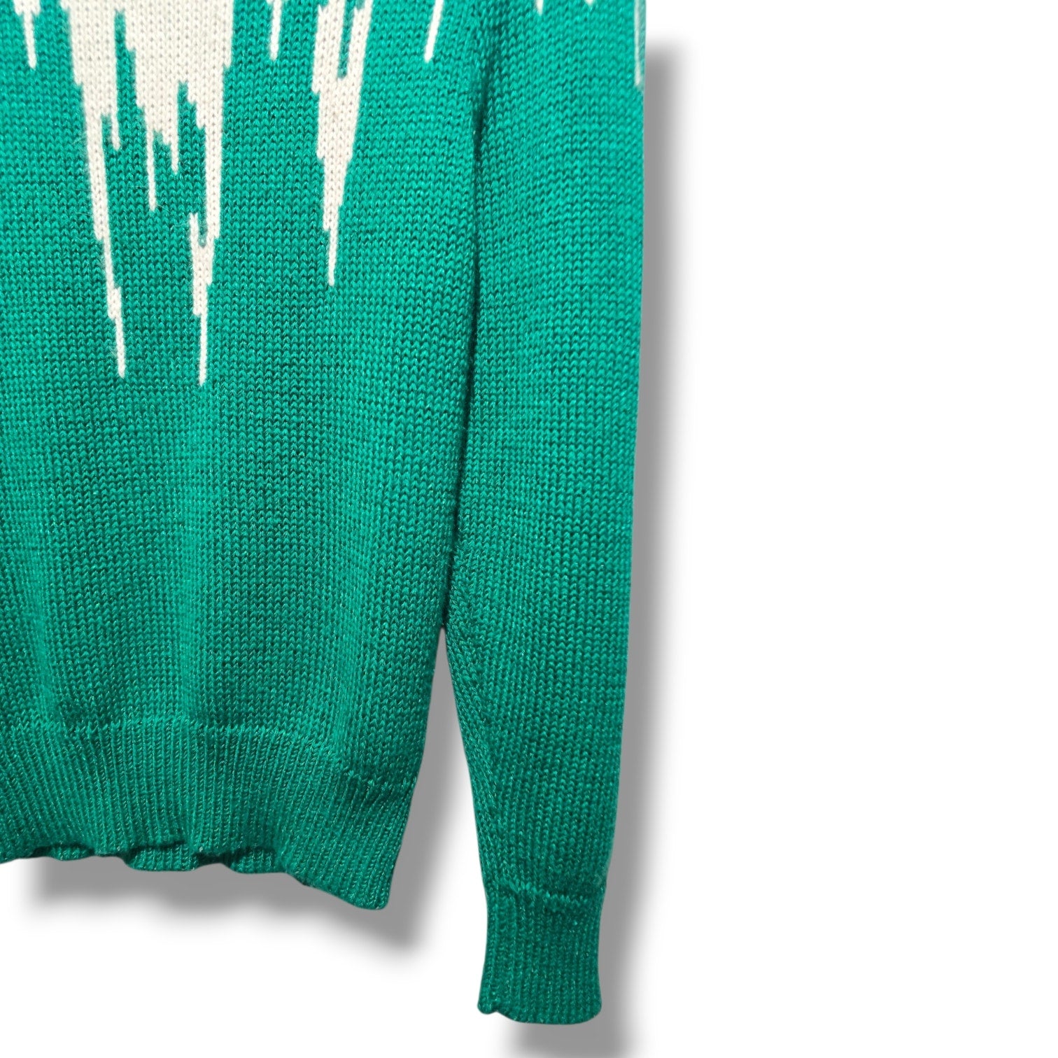Inspiration Vintage Women's Size S Green White Icicle Graphic Knit Sweater