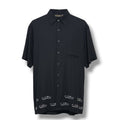 Vintage Hawaiian Shirt Leila Kew Len Designs Black Embroidered Button-Down xl