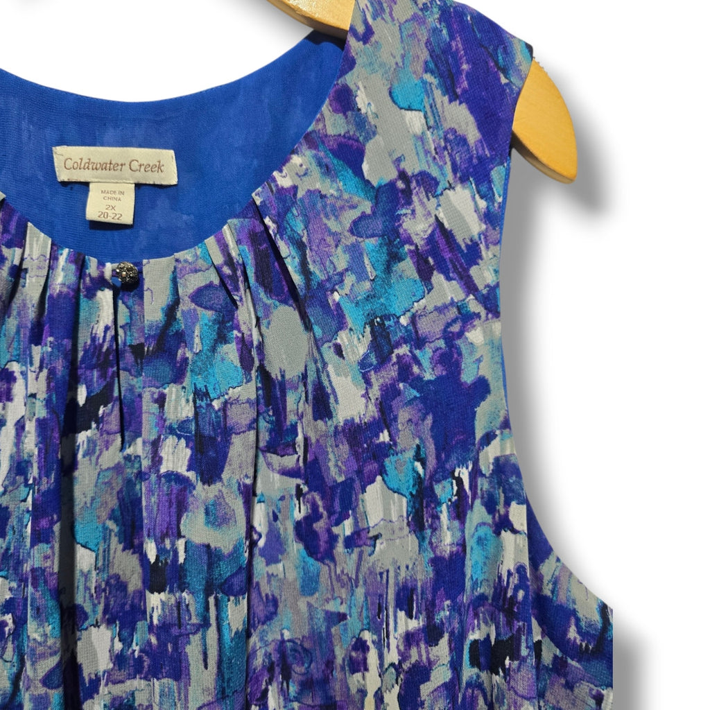 Coldwater Creek Women's Plus Size 2X Blue Purple Abstract Chiffon Tank Top