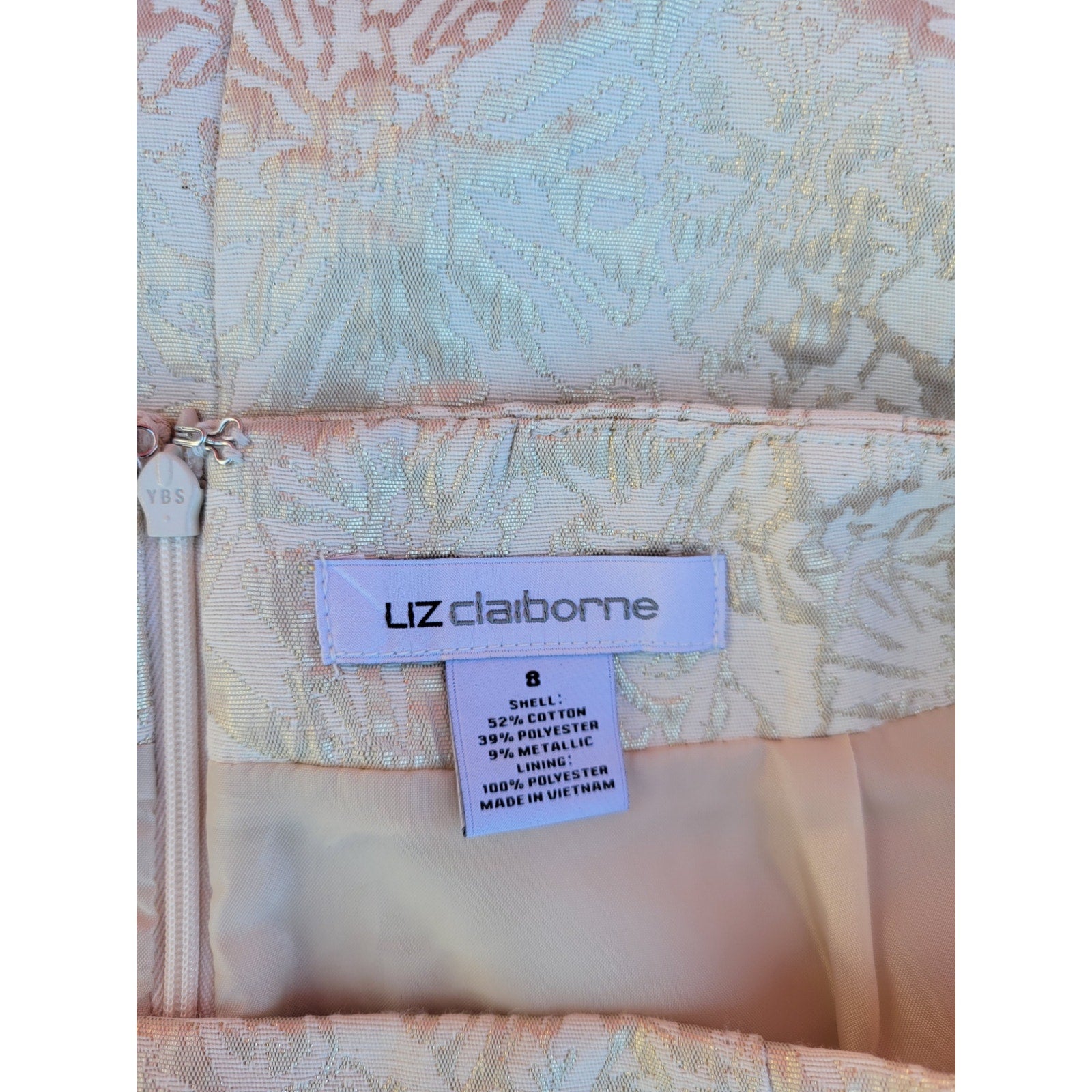 Liz Claiborne Villager women's Metallic Floral Pencil Skirt Shimmer Size 8