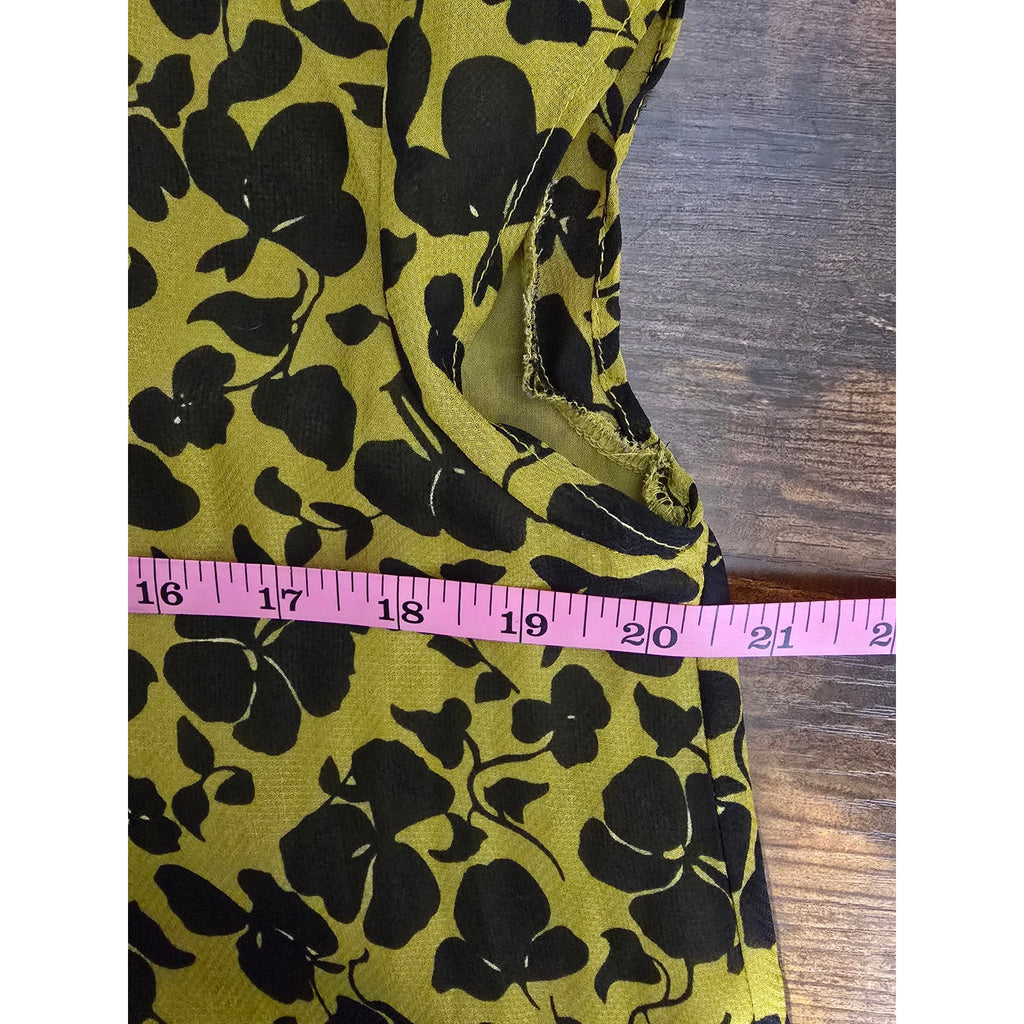 Ann Taylor Factory Women's Size Medium Chartreuse Yellow Black Floral Peplum Top