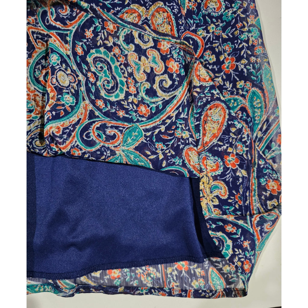 BeBop Women’s Navy Paisley Boho Chiffon Lined Mini Dress – Size Medium