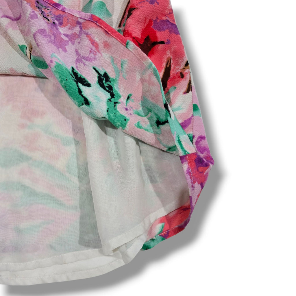 C&E Women’s Multicolor Floral Layered Blouse Large Polyester Spandex Blend