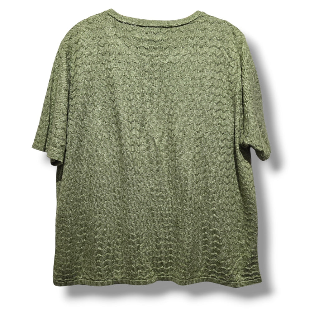 Alfred Dunner Women's Size XL Sage Green Chevron Knit Short Sleeve Sweater Top