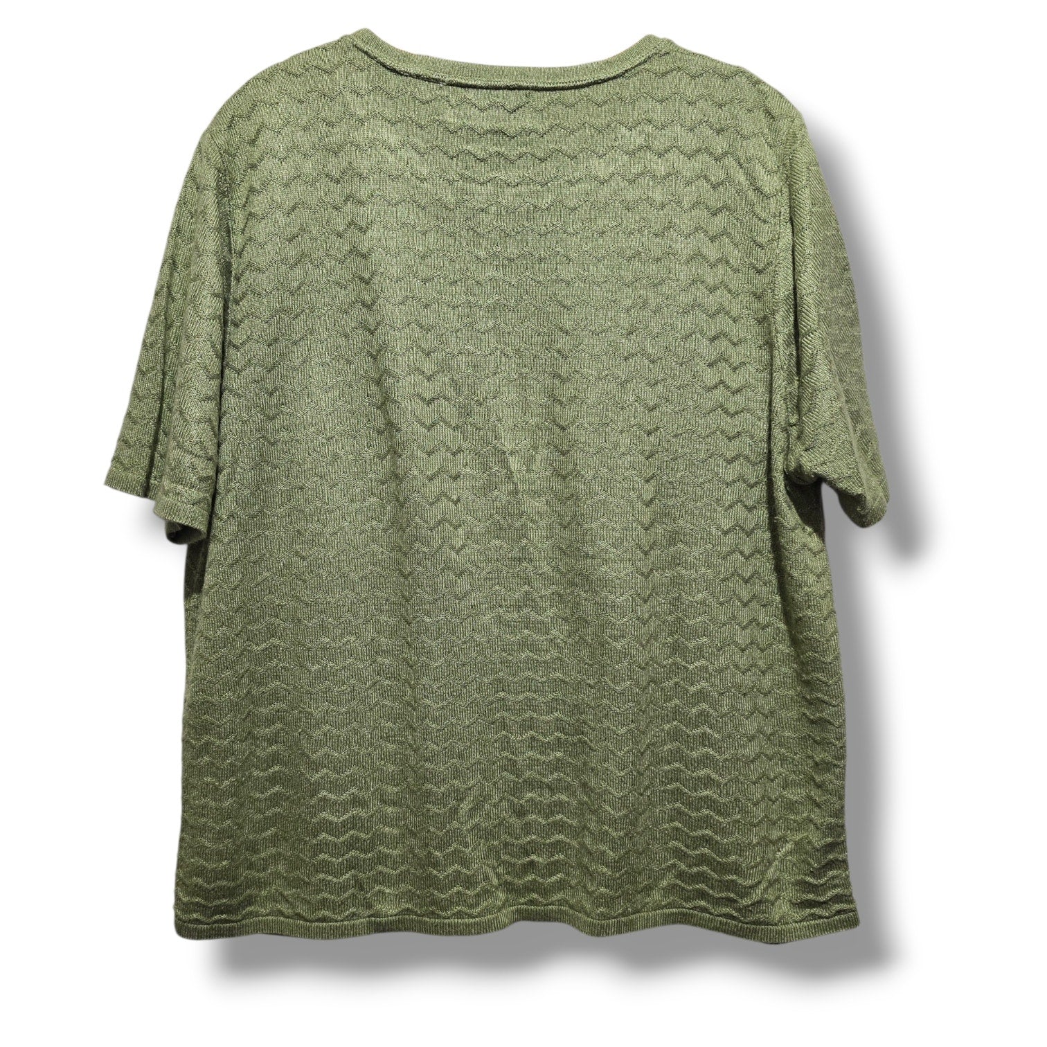 Alfred Dunner Women's Size XL Sage Green Chevron Knit Short Sleeve Sweater Top
