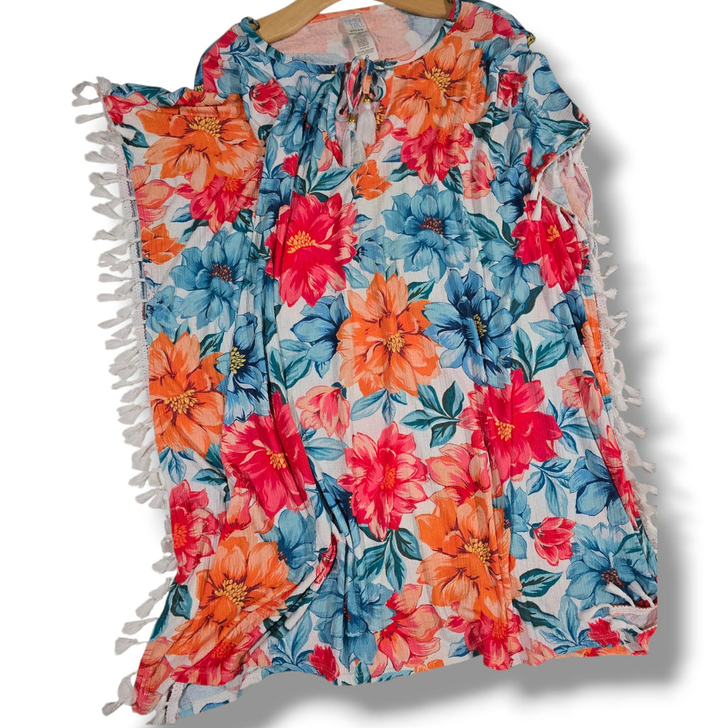 Time and Tru Women’s Floral Tassel Trim Swim Cover-Up – Size Small (4–6)