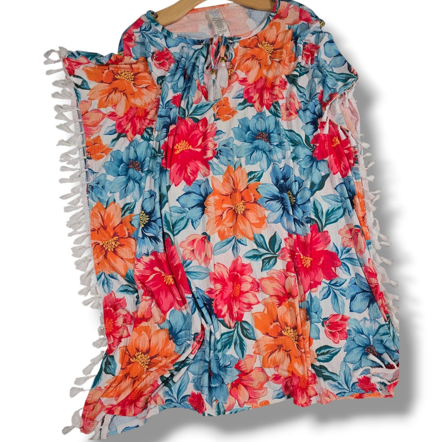 Time and Tru Women’s Floral Tassel Trim Swim Cover-Up – Size Small (4–6)