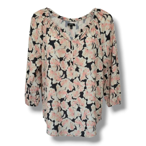 Apt. 9 Womens Large Multicolor Floral Quarter Button Long Sleeve Pullover Blouse