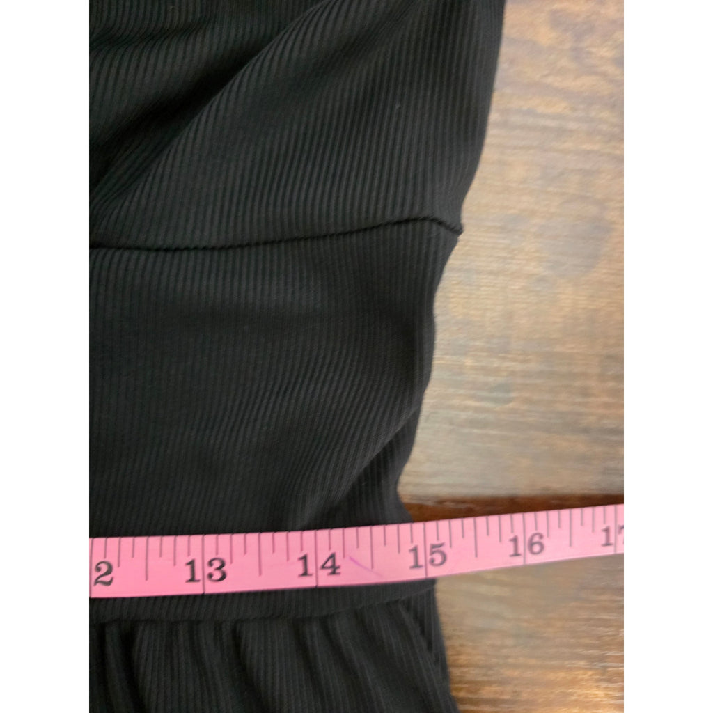Women's Size Large Black Ribbed Knit Wide Leg Cami Jumpsuit