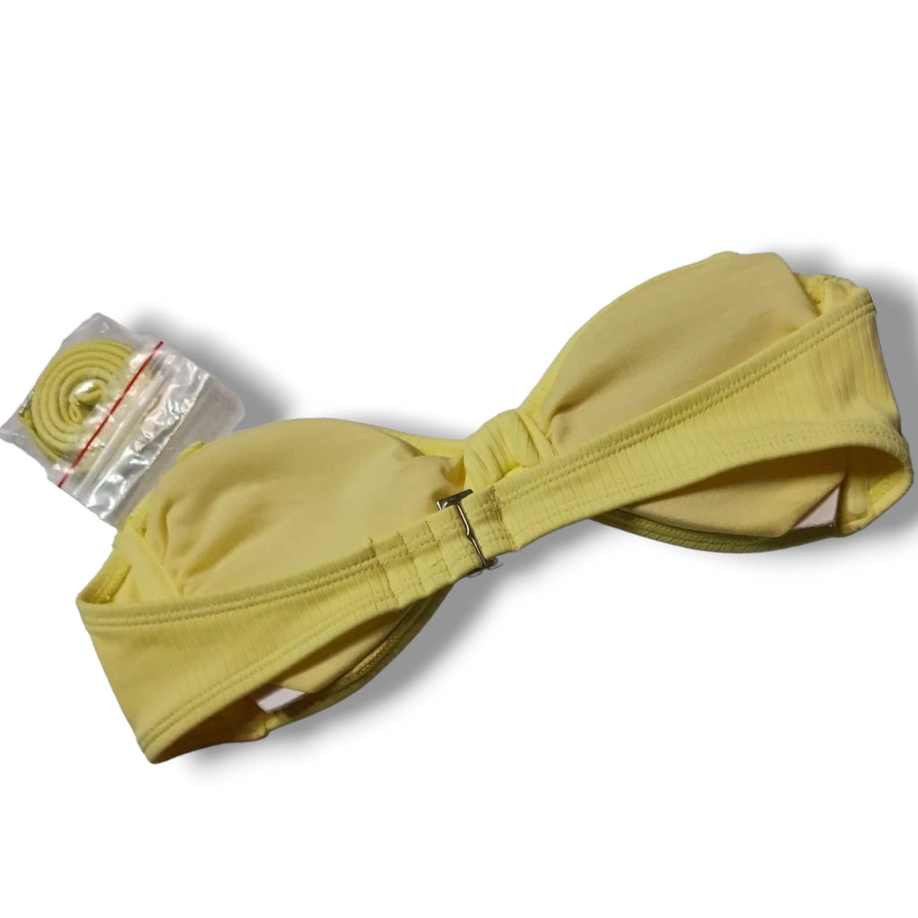 Xhilaration Juniors Yellow Ribbed Knot-Front Bandeau Bikini Swim Top Small NWT