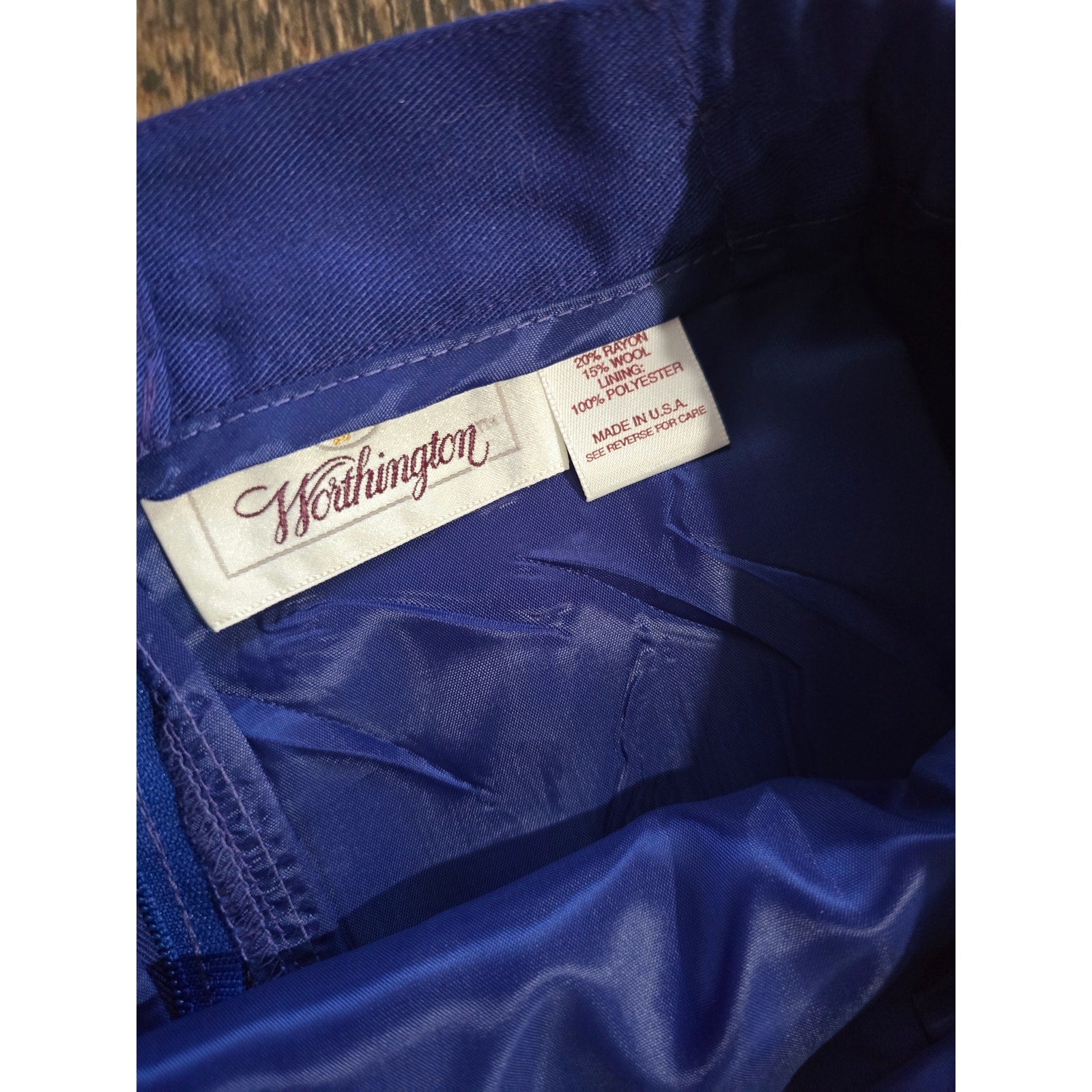 Vintage Worthington Royal Blue Wool Blend Lined Pencil Skirt Made in USA