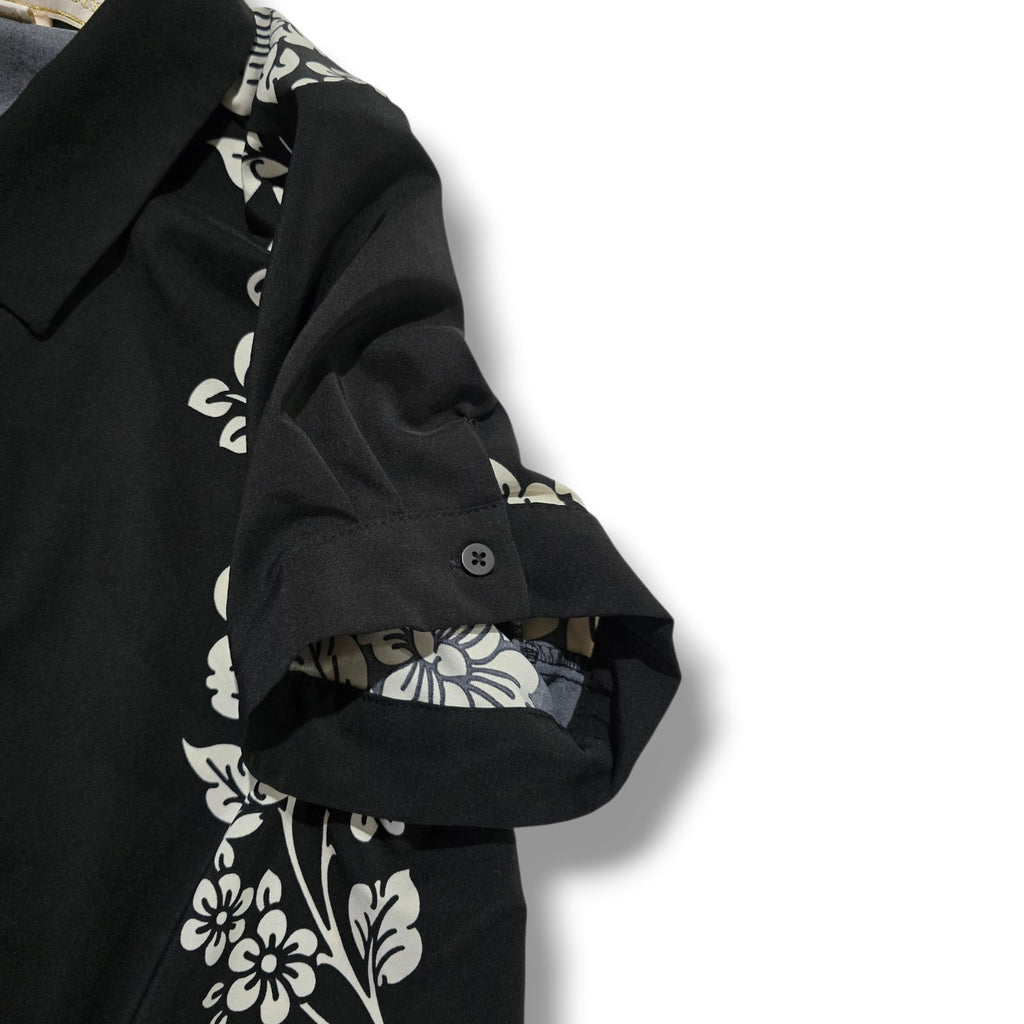 Rich & Famous Black Floral Button-Front Tie Hem Top – Size Large