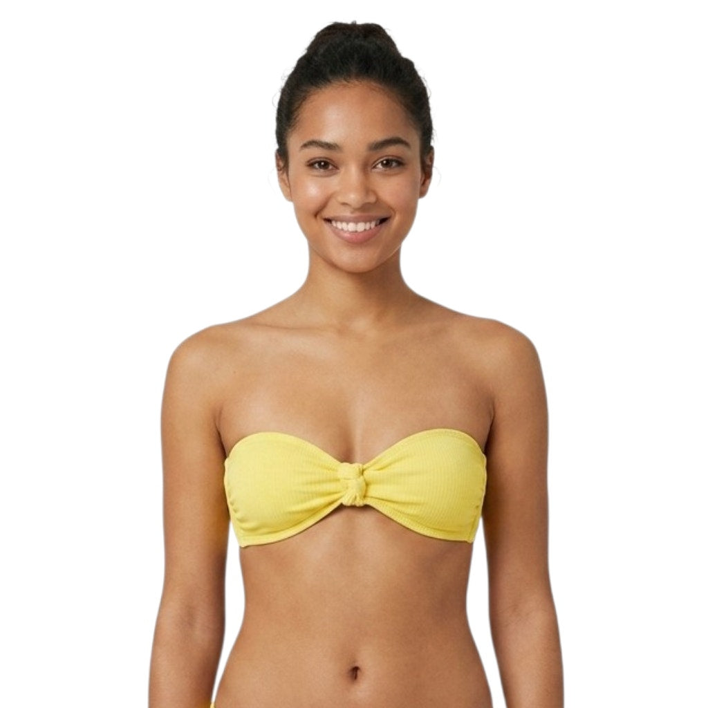 Xhilaration Juniors Yellow Ribbed Knot-Front Bandeau Bikini Swim Top Small NWT