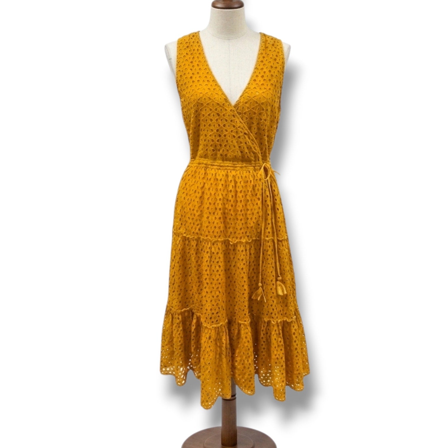 Frye x Anthropologie Mustard Yellow Eyelet Sleeveless Midi Dress – Size Small