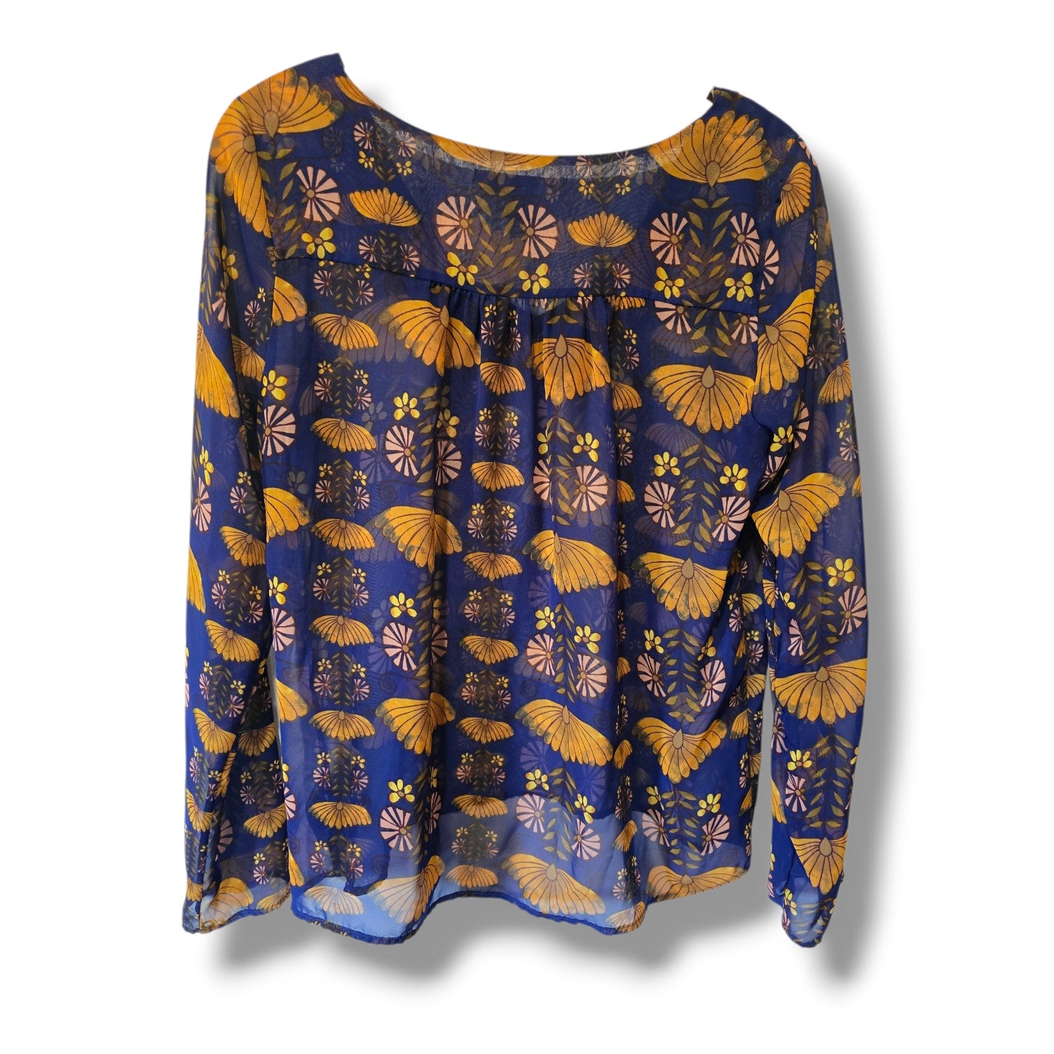 Love 21 women's Forever 21 Blue Retro Floral Sheer Chiffon Blouse – Small