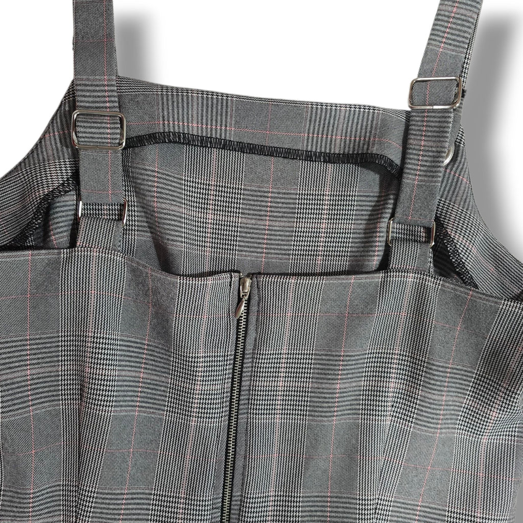 Bebop Gray Plaid Overall Dress Women’s Size L Adjustable Straps Schoolgirl Style