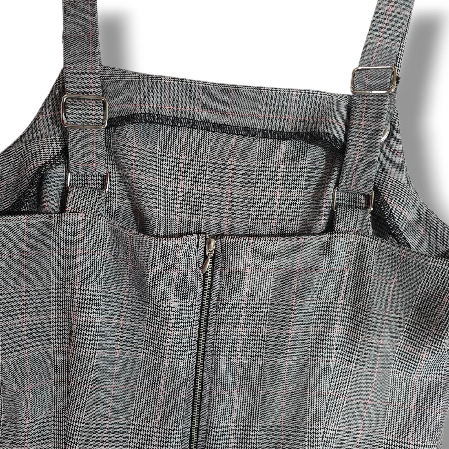 Bebop Gray Plaid Overall Dress Women’s Size L Adjustable Straps Schoolgirl Style