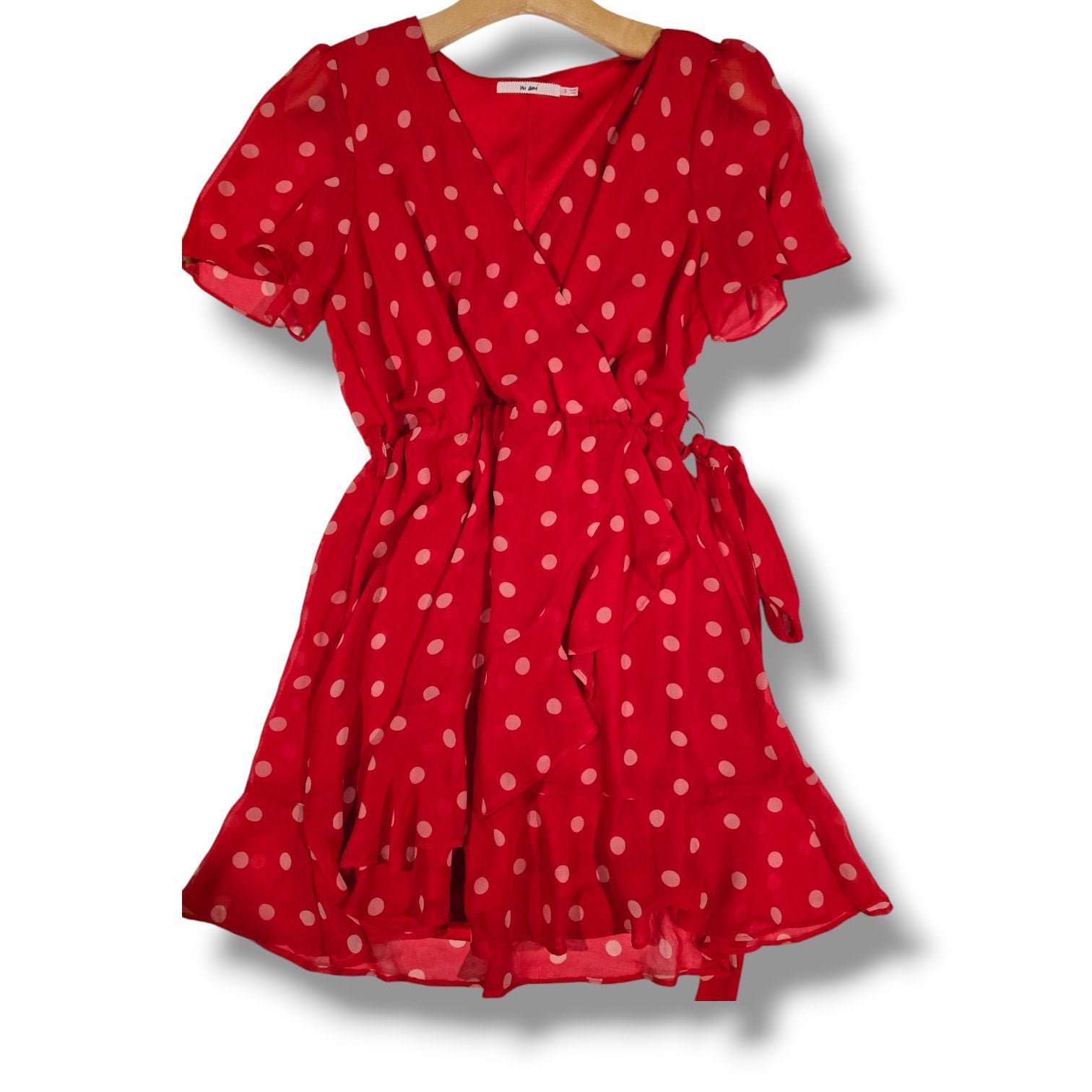 mi ami by Francesca’s Collection Red Polka Dot Wrap Dress – Size Small
