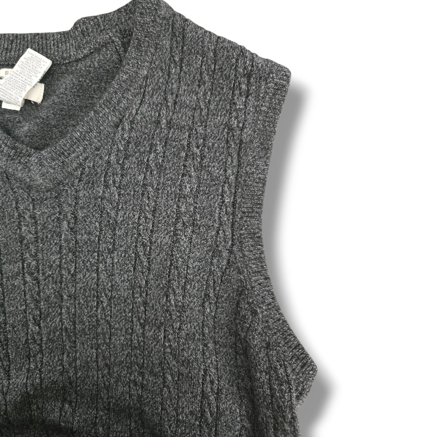 Dockers Men's Size M Charcoal Gray Heather Cable Knit V-Neck Sweater Vest