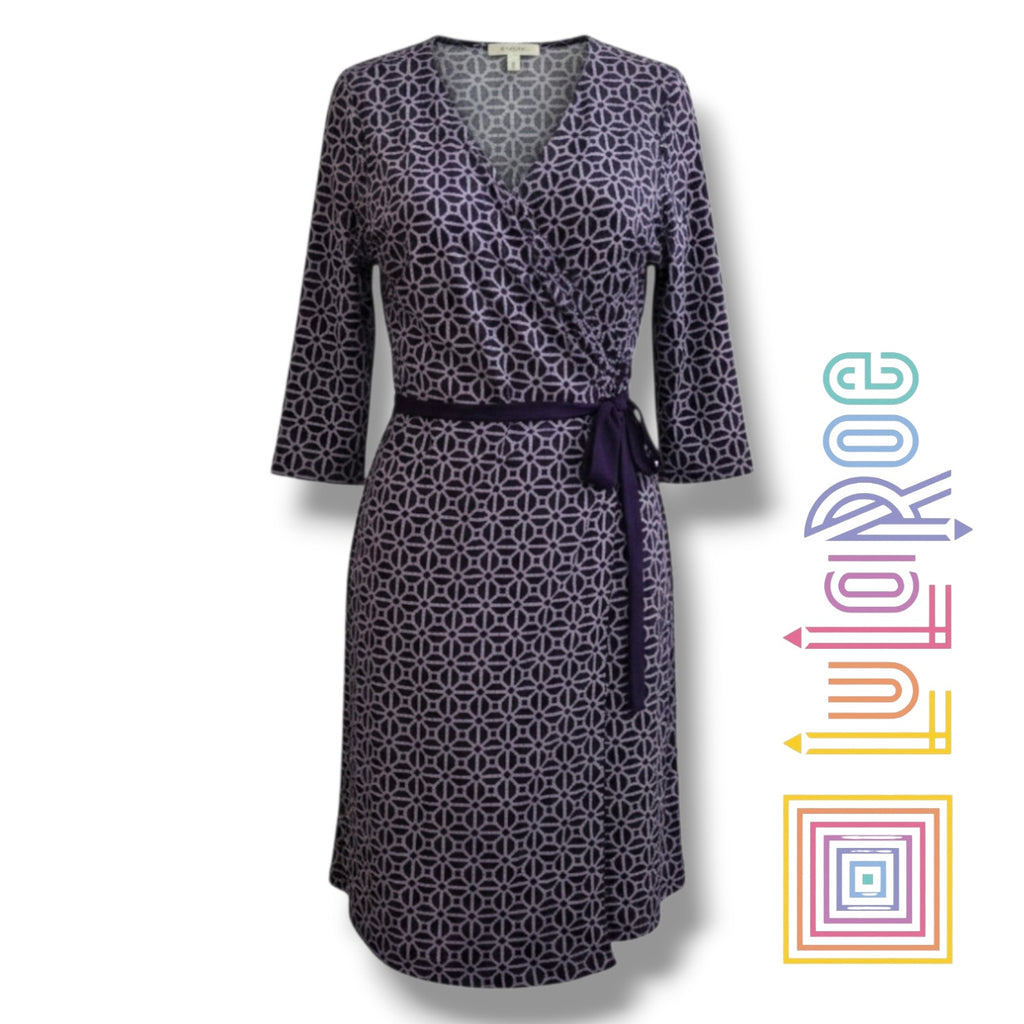 LuLaRoe Women’s Geometric Wrap Dress Purple White Size Large