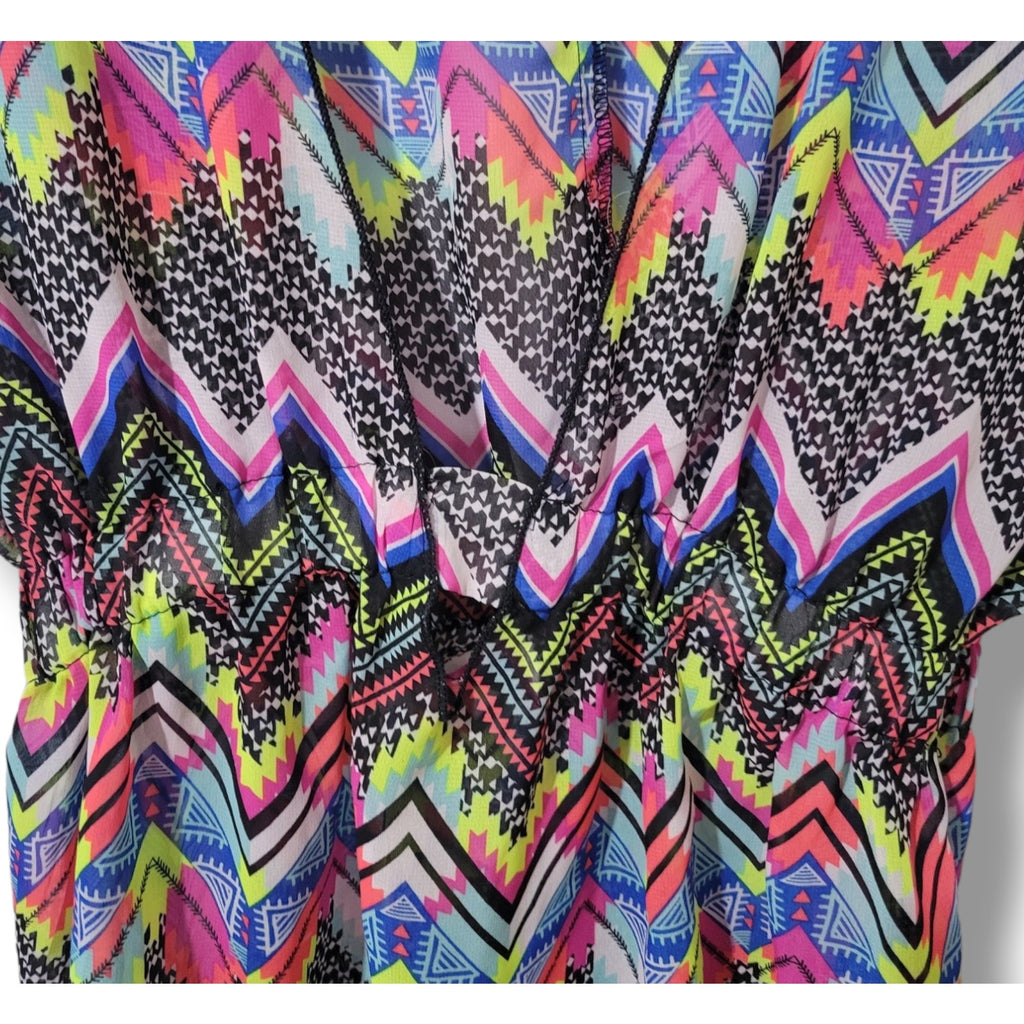 Miken Swim Women’s Multicolor Chevron Deep V-Neck Sleeveless Cover-Up – Size XS