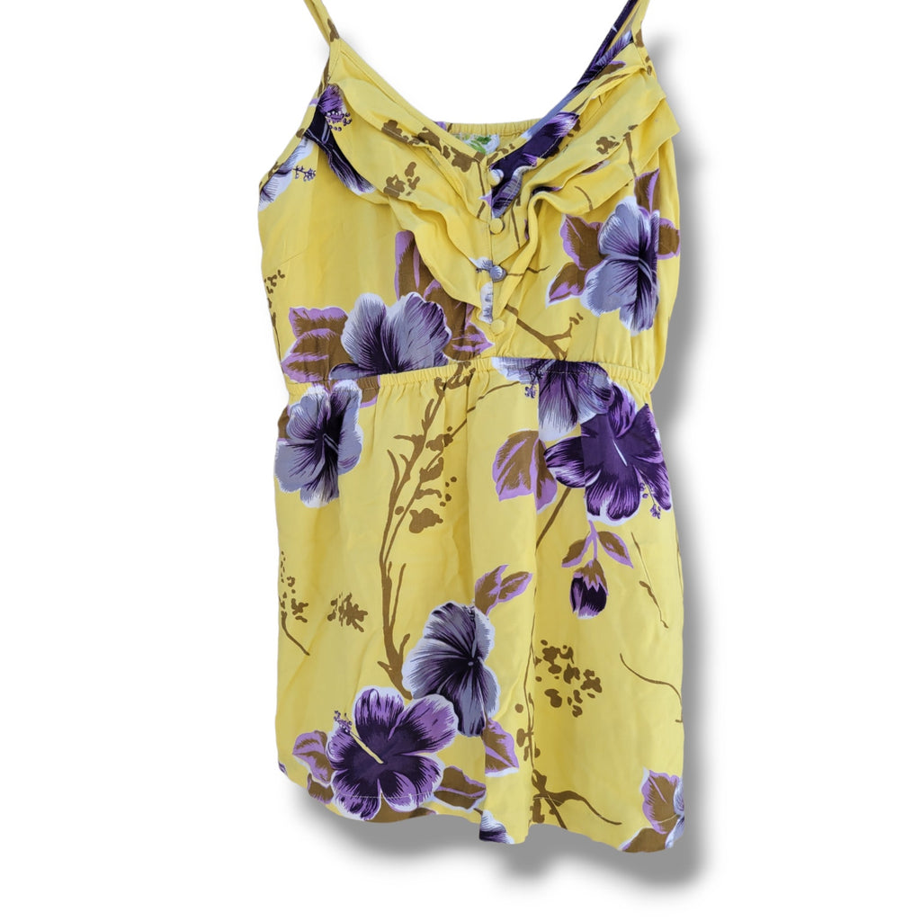 Honolua Wahine Women’s Yellow & Purple Floral Rayon Tank Top – Size Large