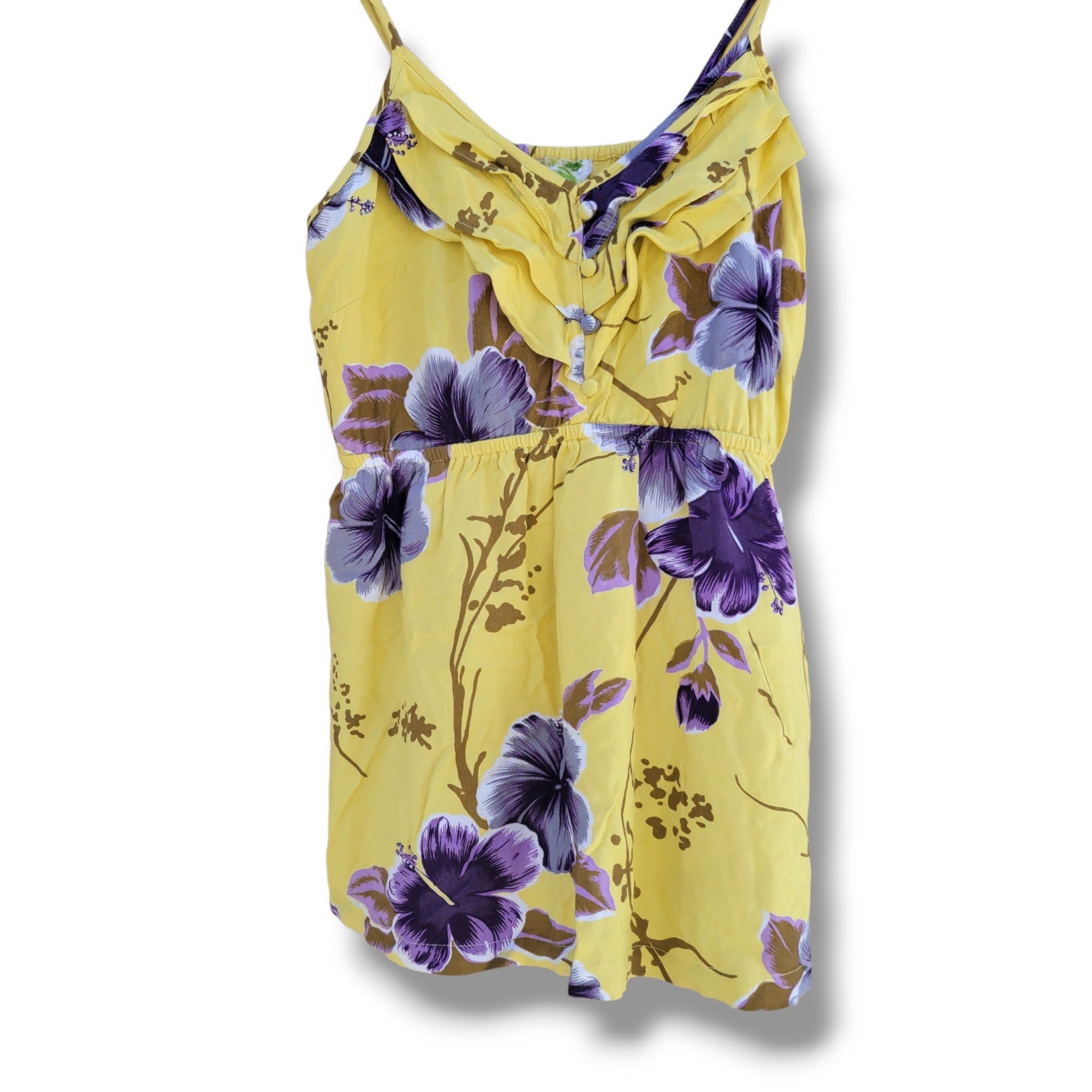 Honolua Wahine Women’s Yellow & Purple Floral Rayon Tank Top – Size Large