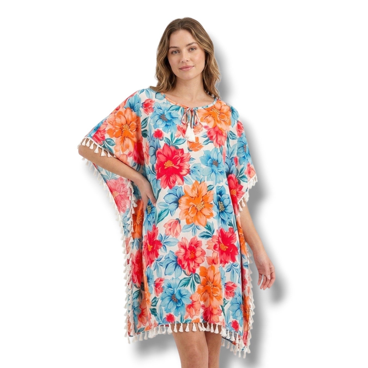 Time and Tru Women’s Floral Tassel Trim Swim Cover-Up – Size Small (4–6)