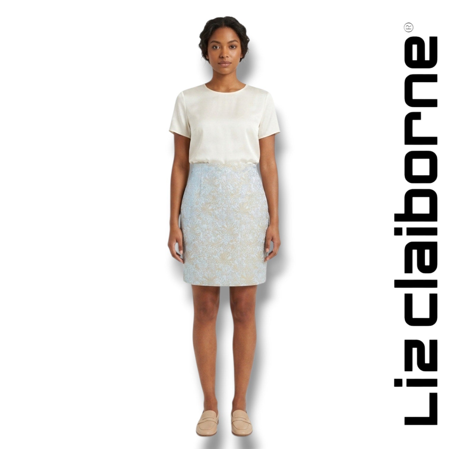 Liz Claiborne Villager women's Metallic Floral Pencil Skirt Shimmer Size 8
