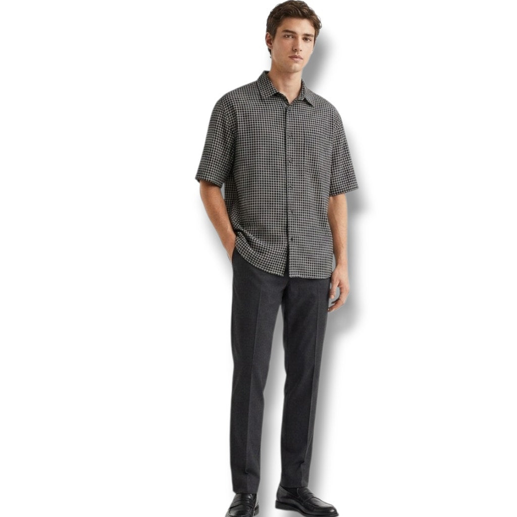 H&M Relaxed Fit Black & White Windowpane Linen-Blend Shirt – Large