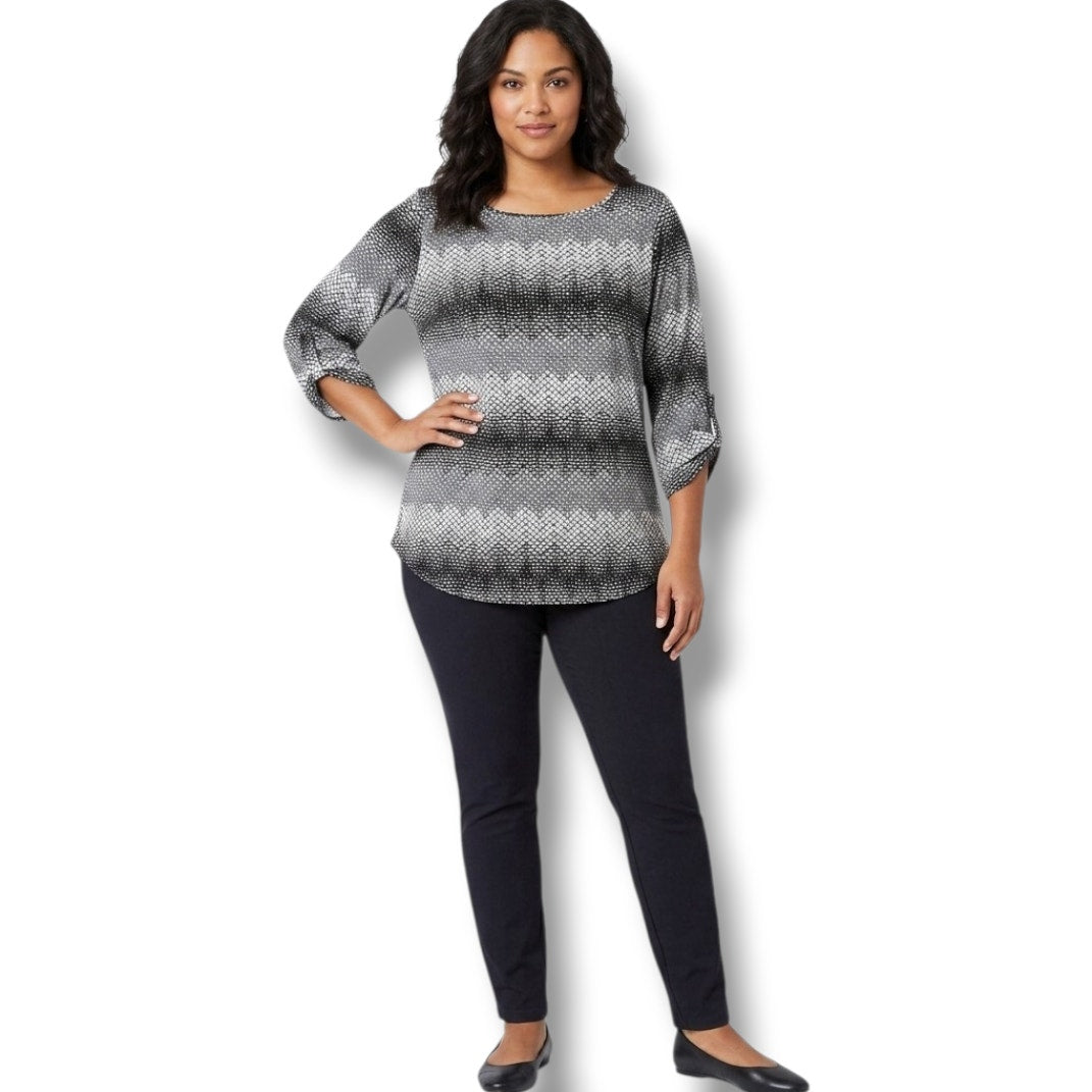 Croft & Barrow Women’s Geometric Print Convertible Sleeve Blouse – Size M