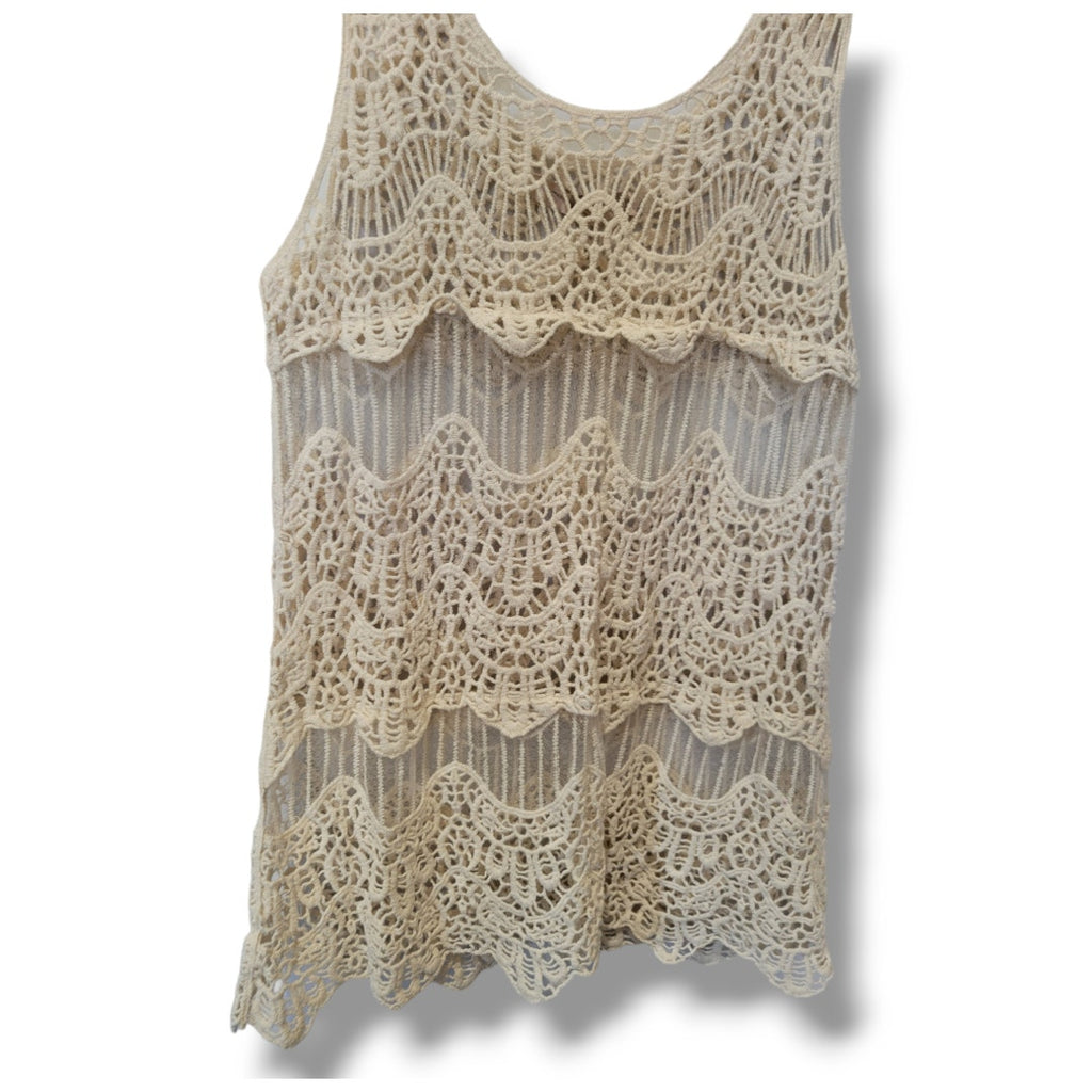 Forever 21 Contemporary Beige Crochet Sleeveless Top – Size XS