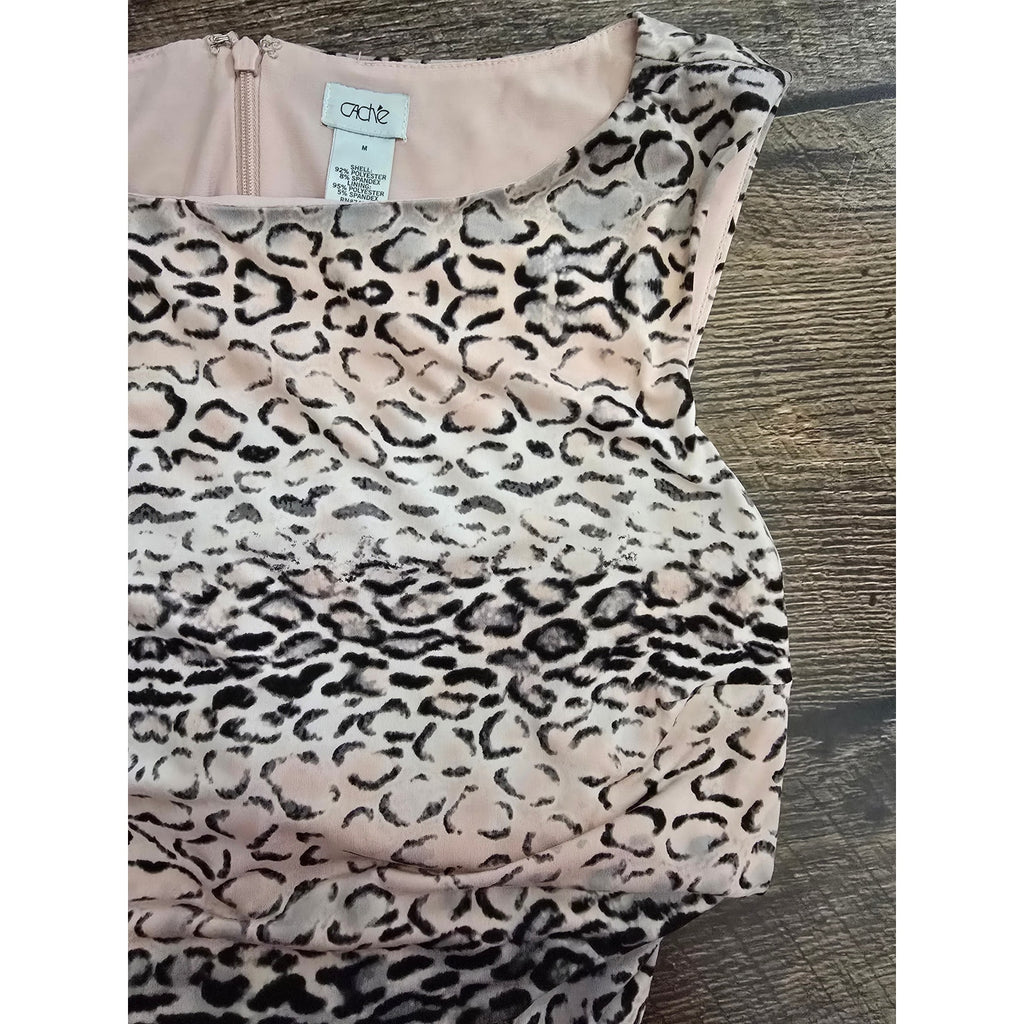 Caché Ombre Snow Leopard Animal Print Ruched Bodycon Sheath Dress Medium