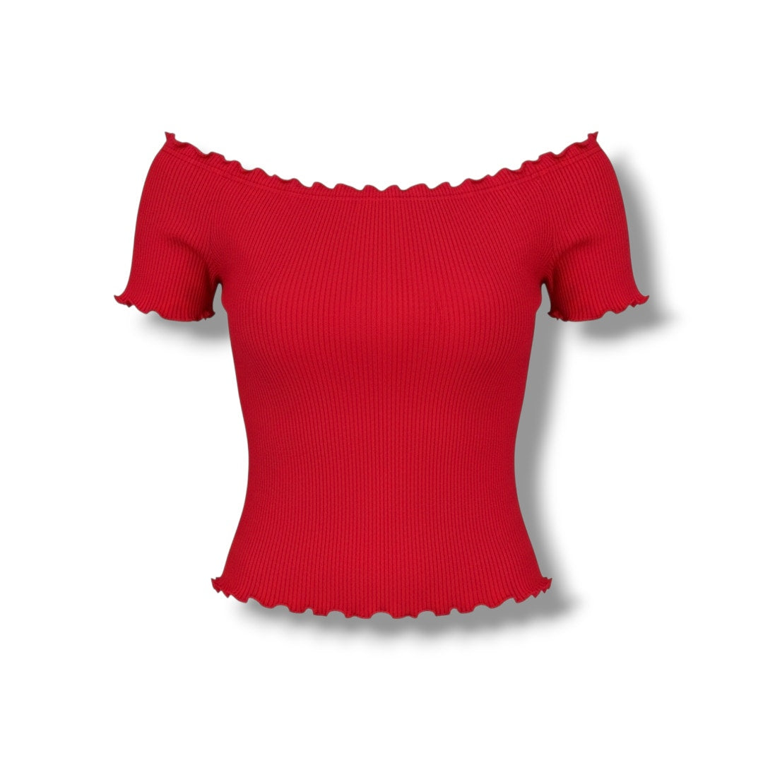Forever 21 + women's Plus Size red Ribbed off the shoulder bodycon Cropped top
