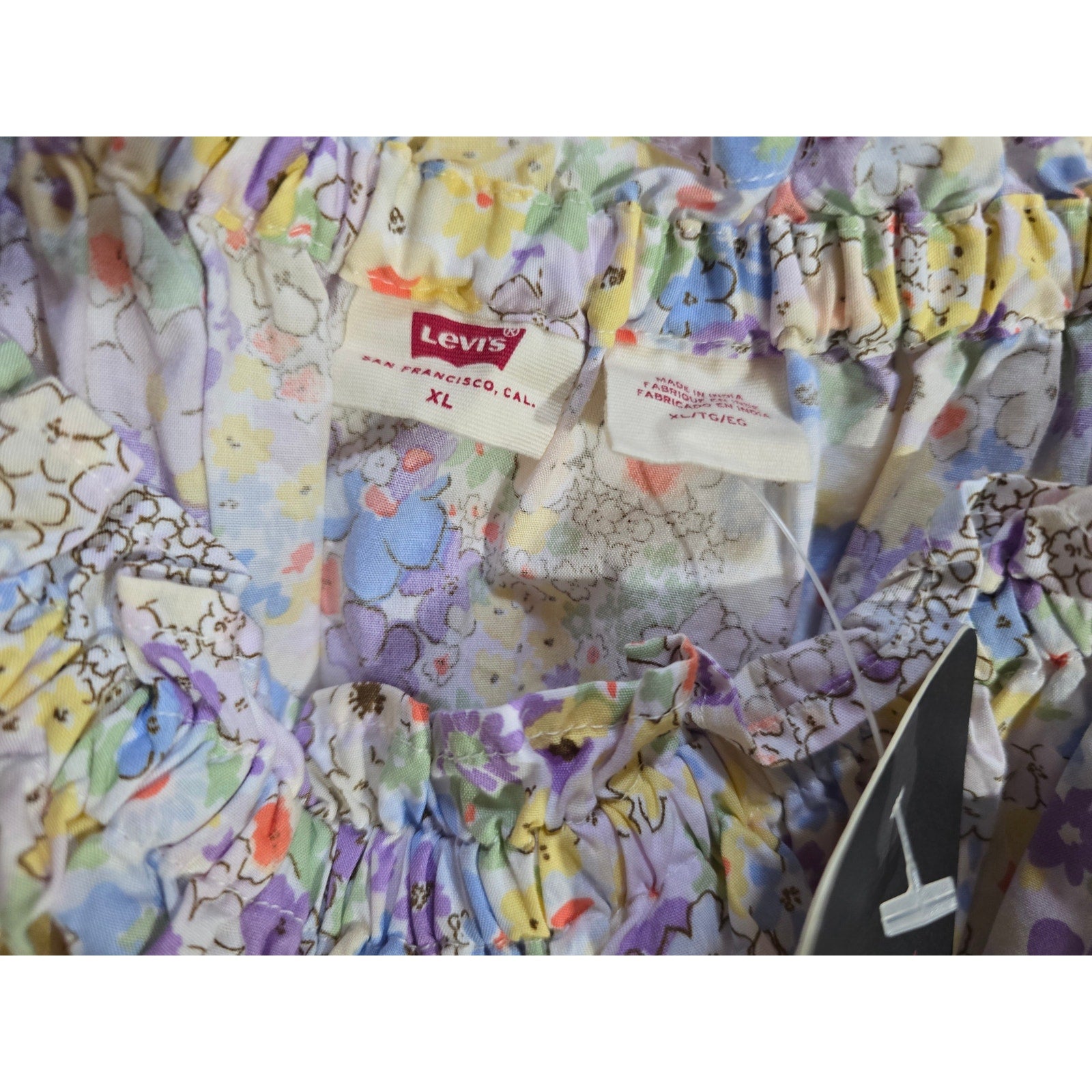 Levi’s Women’s Off Shoulder Floral Dress XL, Balloon Sleeves Pockets Cotton New
