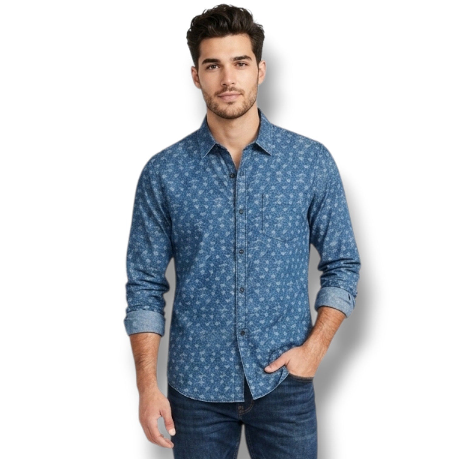 CK Calvin Klein men's blue long sleeves collared button-down shirt  - medium