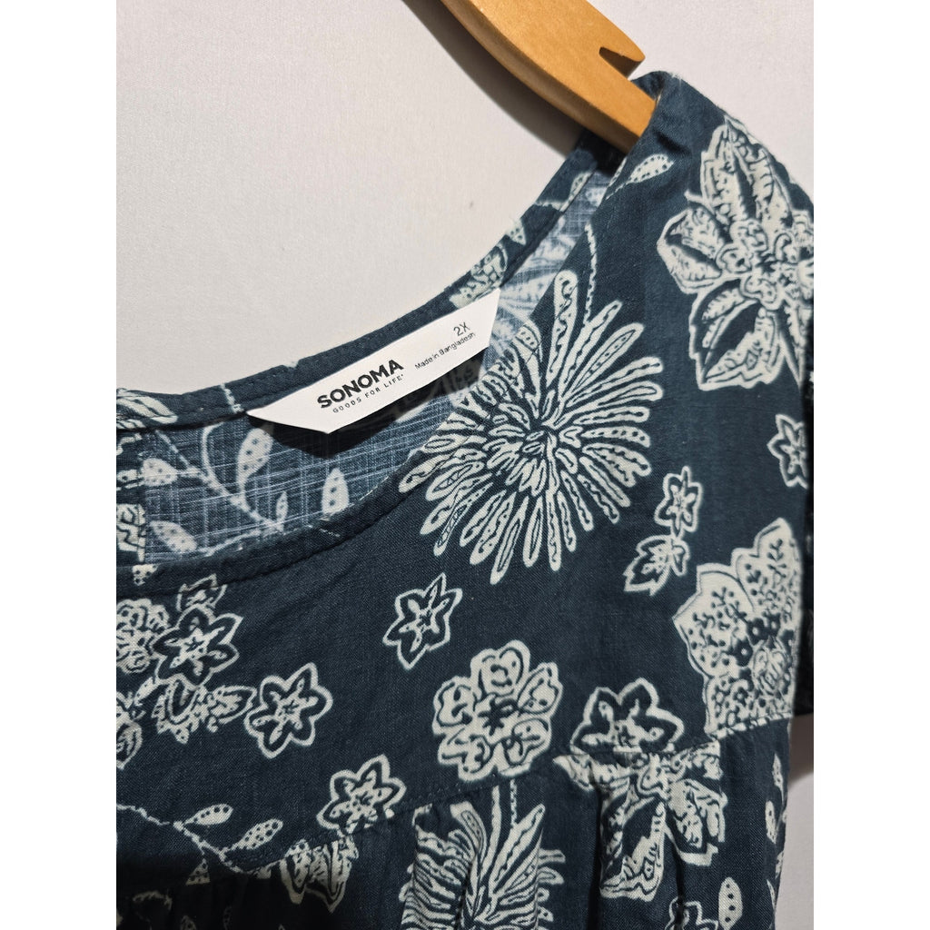 Sonoma Goods for Life women's Plus Size Blue Floral Babydoll Blouse 2x