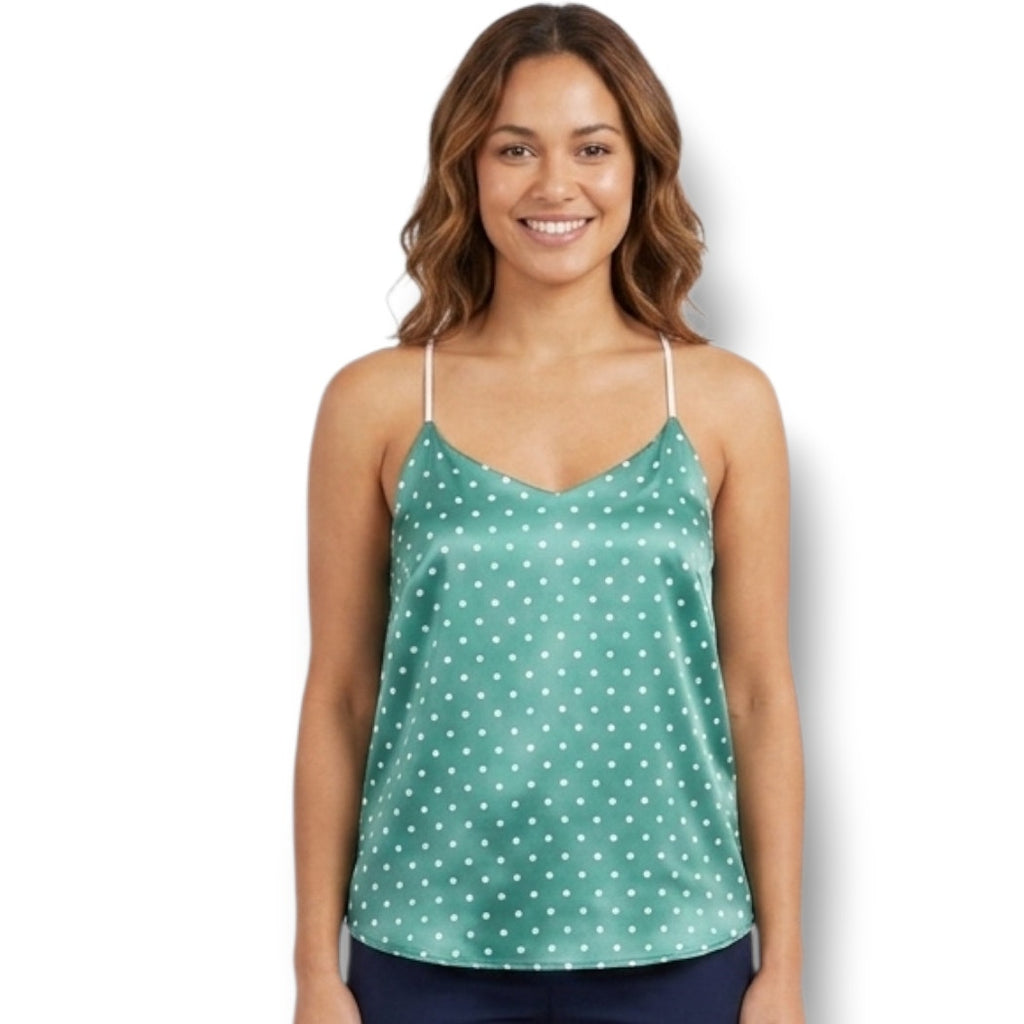Victoria’s Secret Women’s Jade Green Polka Dot Satin Racerback Cami – Size XL
