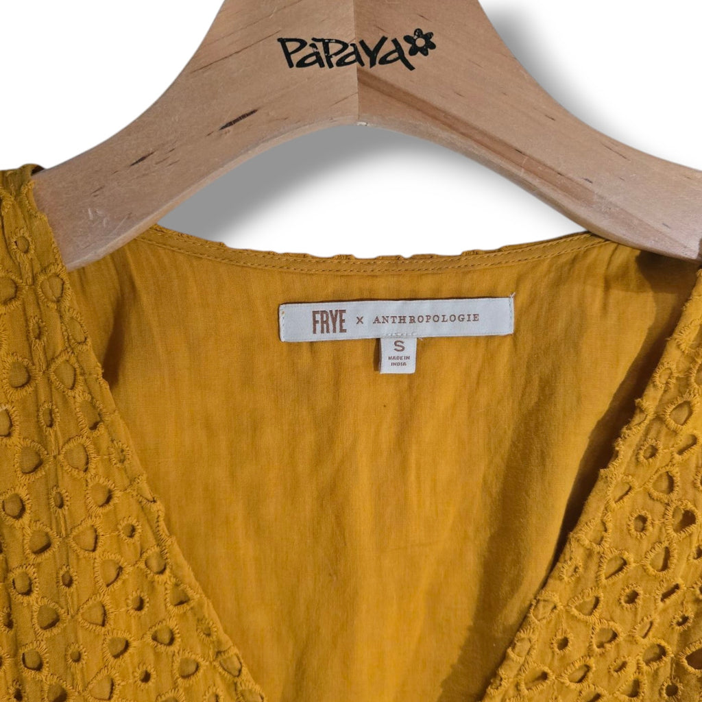 Frye x Anthropologie Mustard Yellow Eyelet Sleeveless Midi Dress – Size Small
