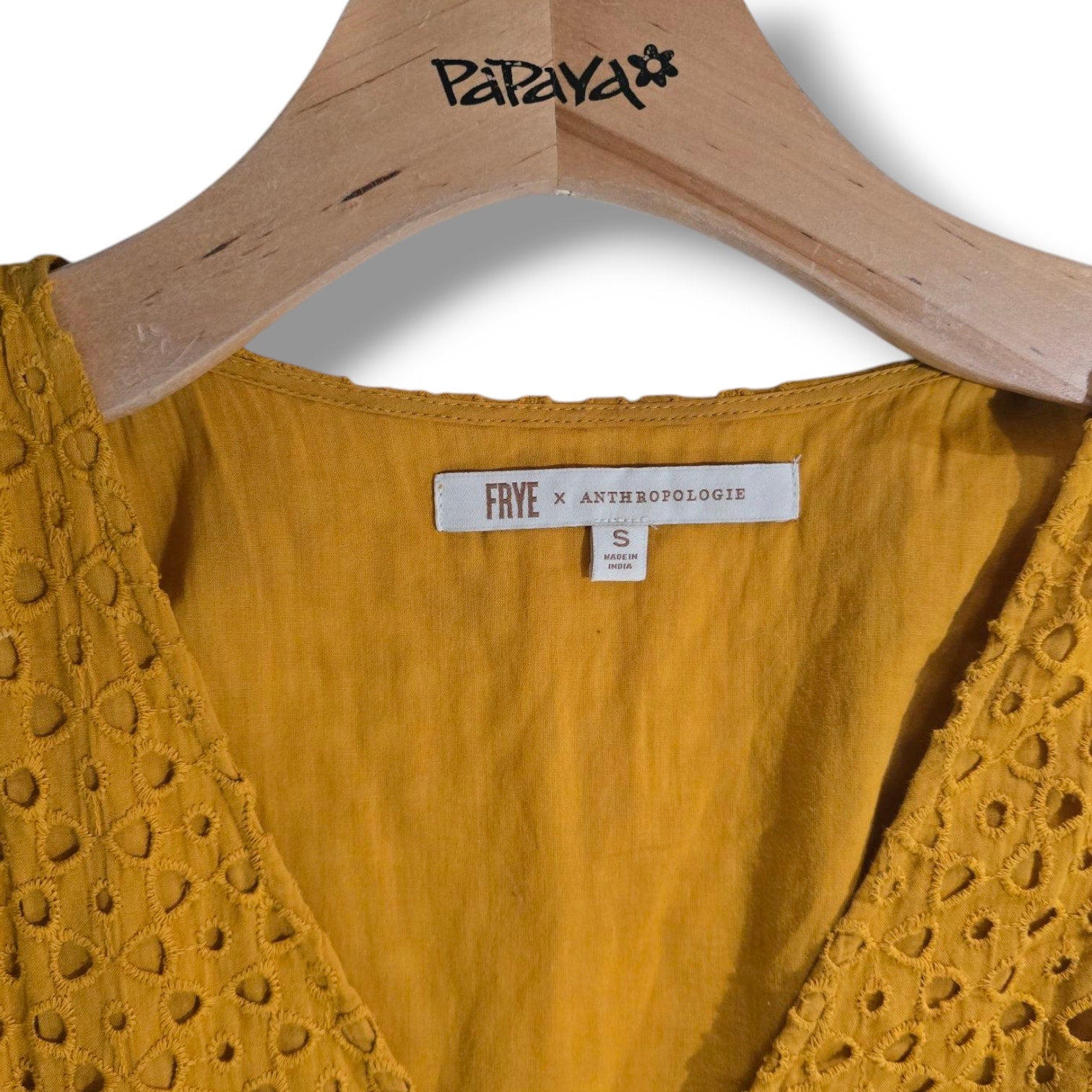 Frye x Anthropologie Mustard Yellow Eyelet Sleeveless Midi Dress – Size Small