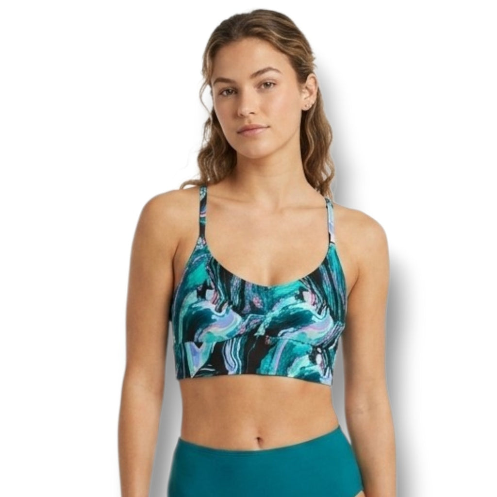 All in Motion Women’s Blue Marble Longline Bikini Swim Top - Small NWT UPF 50+