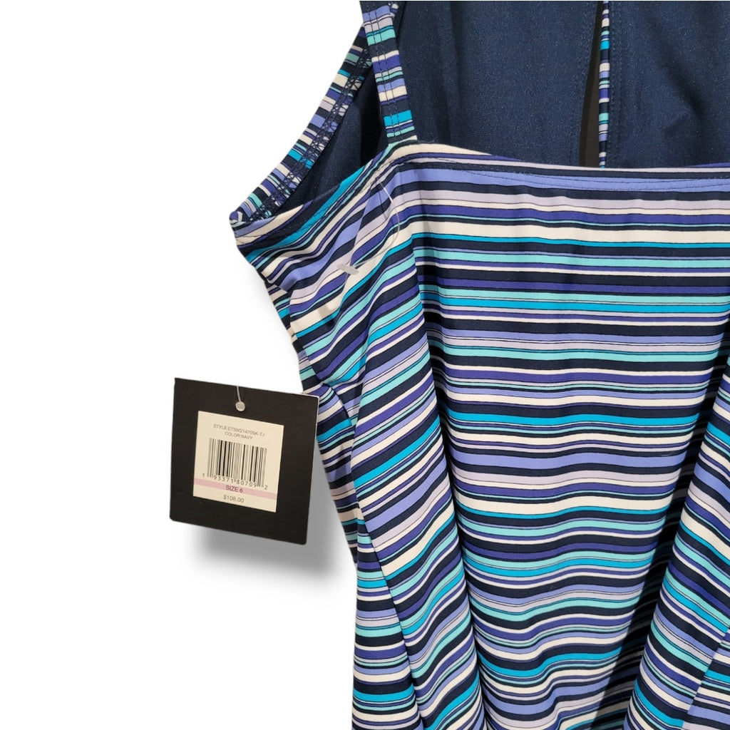 Ellen Tracy Women’s Striped Halter Tankini Swim Top Size 6 New