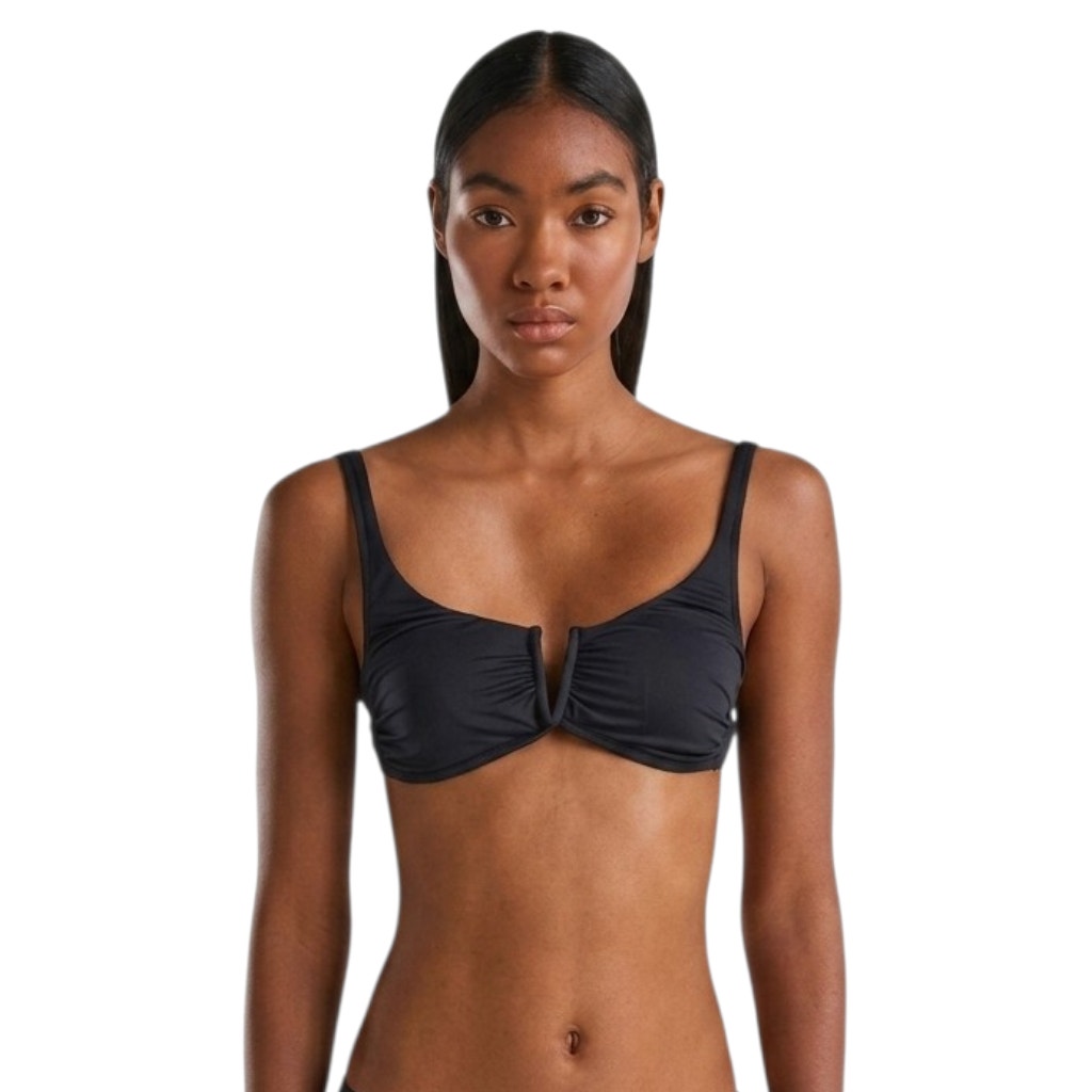 United Colors of Benetton women's Black V-Wire Ruched Bikini Top B-Cup