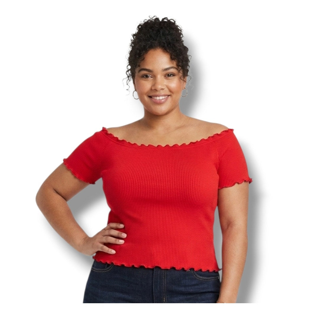 Forever 21 + women's Plus Size red Ribbed off the shoulder bodycon Cropped top