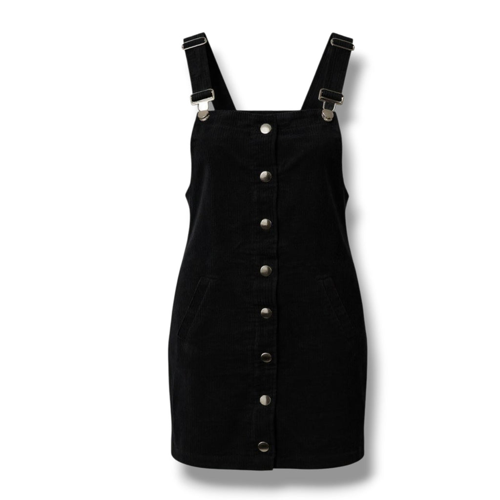 Blue Rain Women’s Black Corduroy Skirtall Dress – Size XS, Adjustable Straps