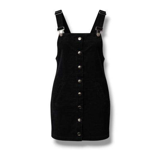 Blue Rain Women’s Black Corduroy Skirtall Dress – Size XS, Adjustable Straps