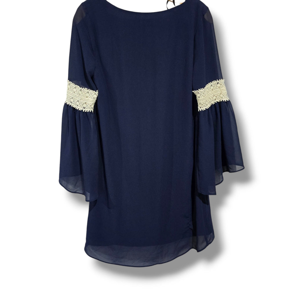 By & By Women’s Blue Sheer Lined Bell Sleeve Dress - Size Small