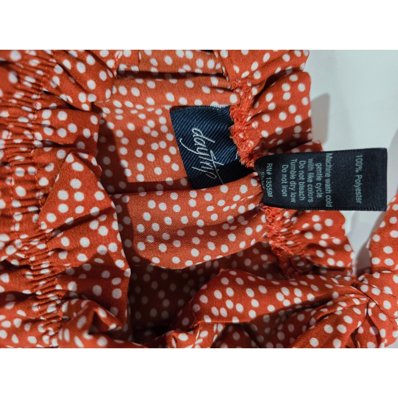Daytrip Women’s Rust Polka Dot Off-Shoulder Ruffle Mini Dress – Size Small