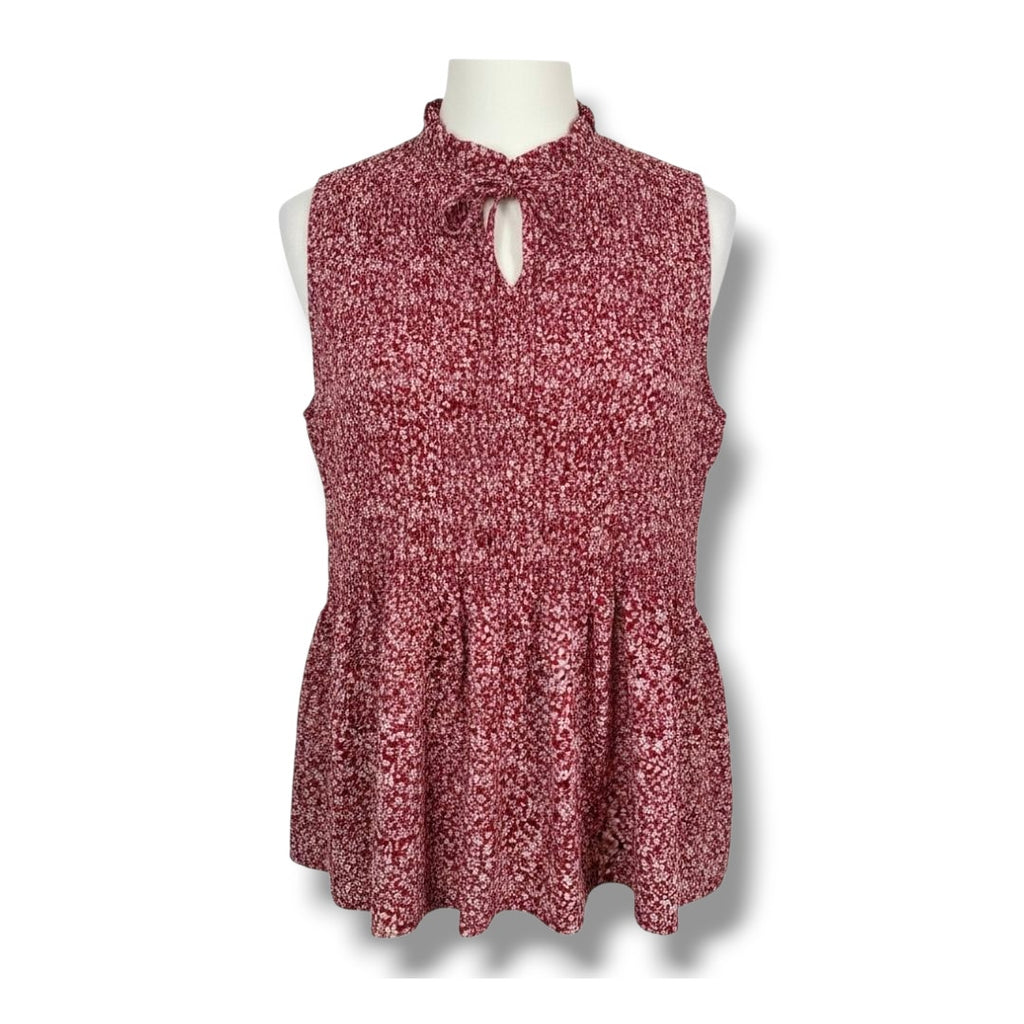 Pleione Red Floral Smocked Peplum Sleeveless Top – Size XL