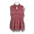 Pleione Red Floral Smocked Peplum Sleeveless Top – Size XL